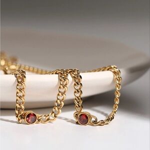New With Tags Slide Jewelry Red Gemstone Gold Plated Necklace and Bracelet Set